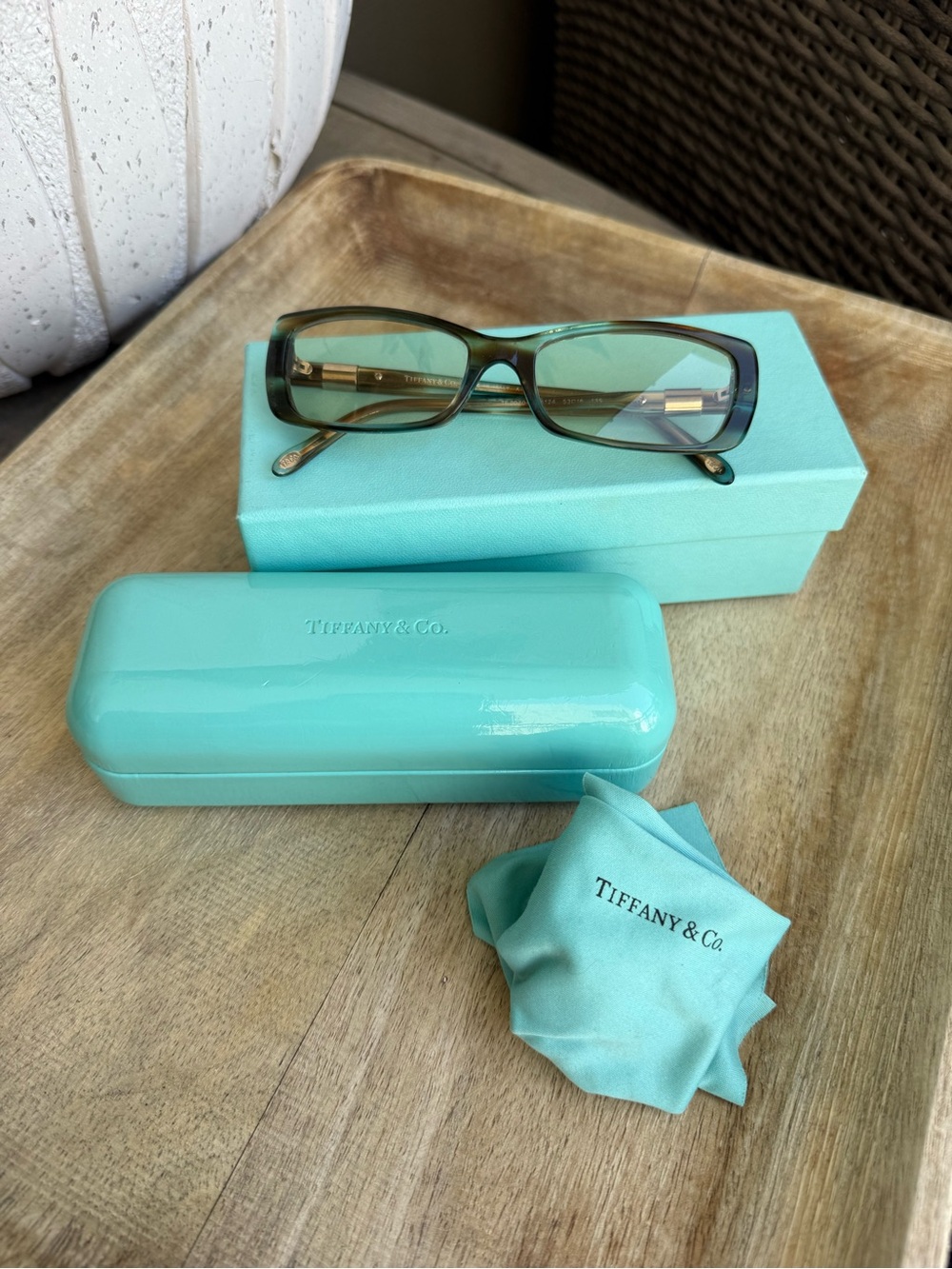 Auth Tiffany & Co Blue-light/non-RX eyeglasses TF 2070-b 8124 blue & rhinestones